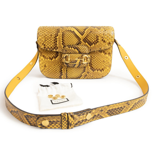 Gucci Python Horsebit 1955 Small Leather Shoulder Bag Yellow - Picture 2 of 10